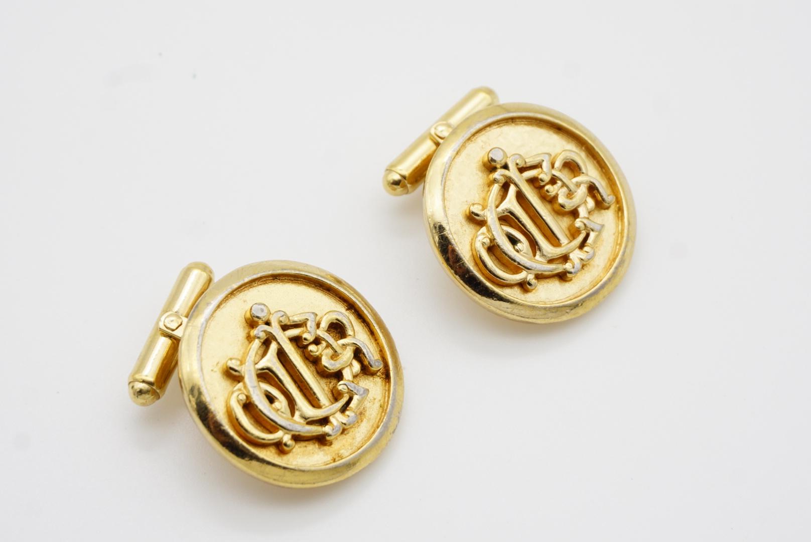 Christian Dior Vintage 1980 Insignia Initial Monogram Logo Circle Gold Cufflinks For Sale 3