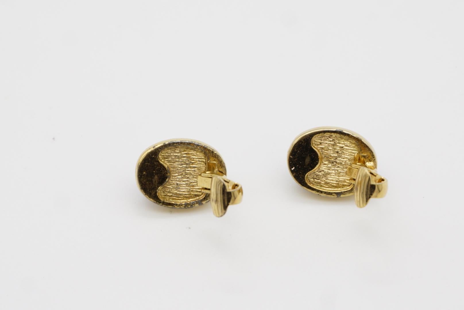Christian Dior Vintage 1980 Lapis Navy Oval Foil Pearl Stone Gold Clip Earrings For Sale 8