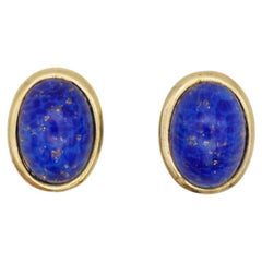 Christian Dior Vintage 1980 Lapis Navy Oval Foil Pearl Stone Gold Clip Earrings Christian Dior Vintage 1980 Lapis Navy Oval Foil Pearl Stone Gold Clip Earrings