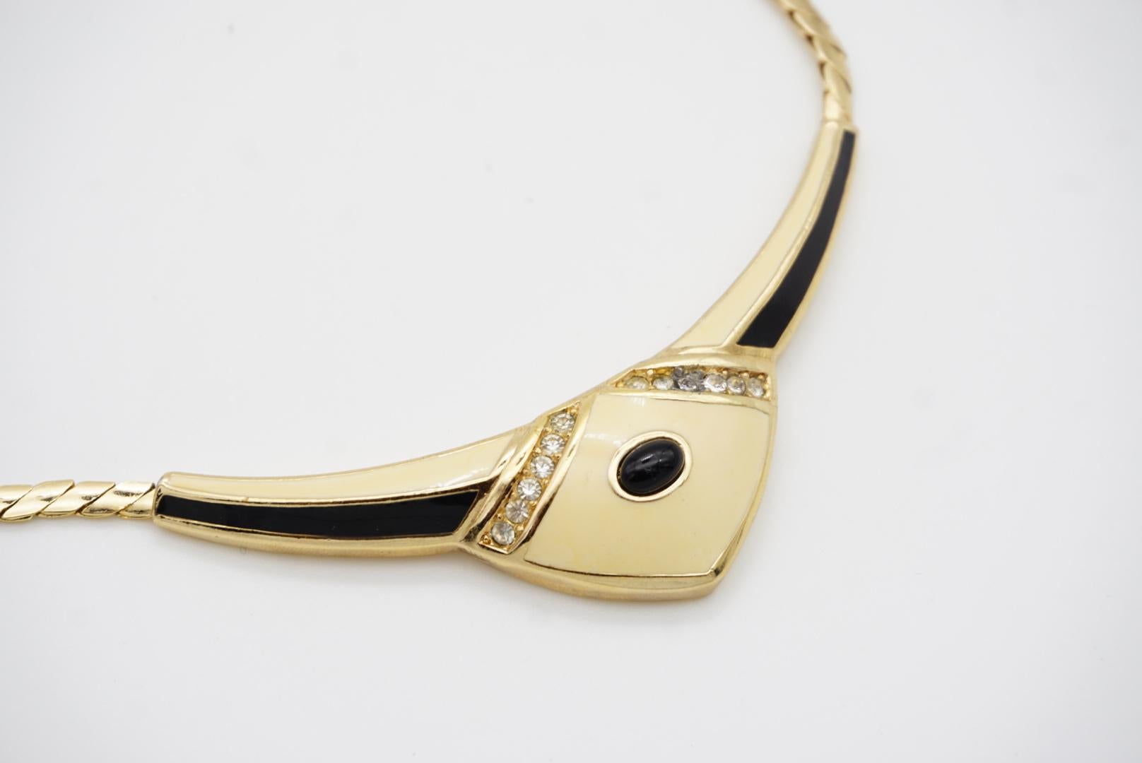 Christian Dior Vintage 1980 Collana con ciondolo a triangolo in cristallo nero beige di grandi dimensioni 5
