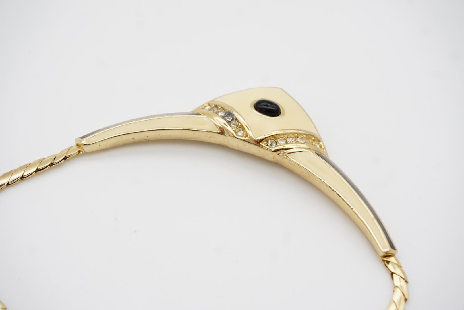 Christian Dior Vintage 1980 Große beige schwarze Kristall-Dreieck-Anhänger-Halskette im Angebot 6