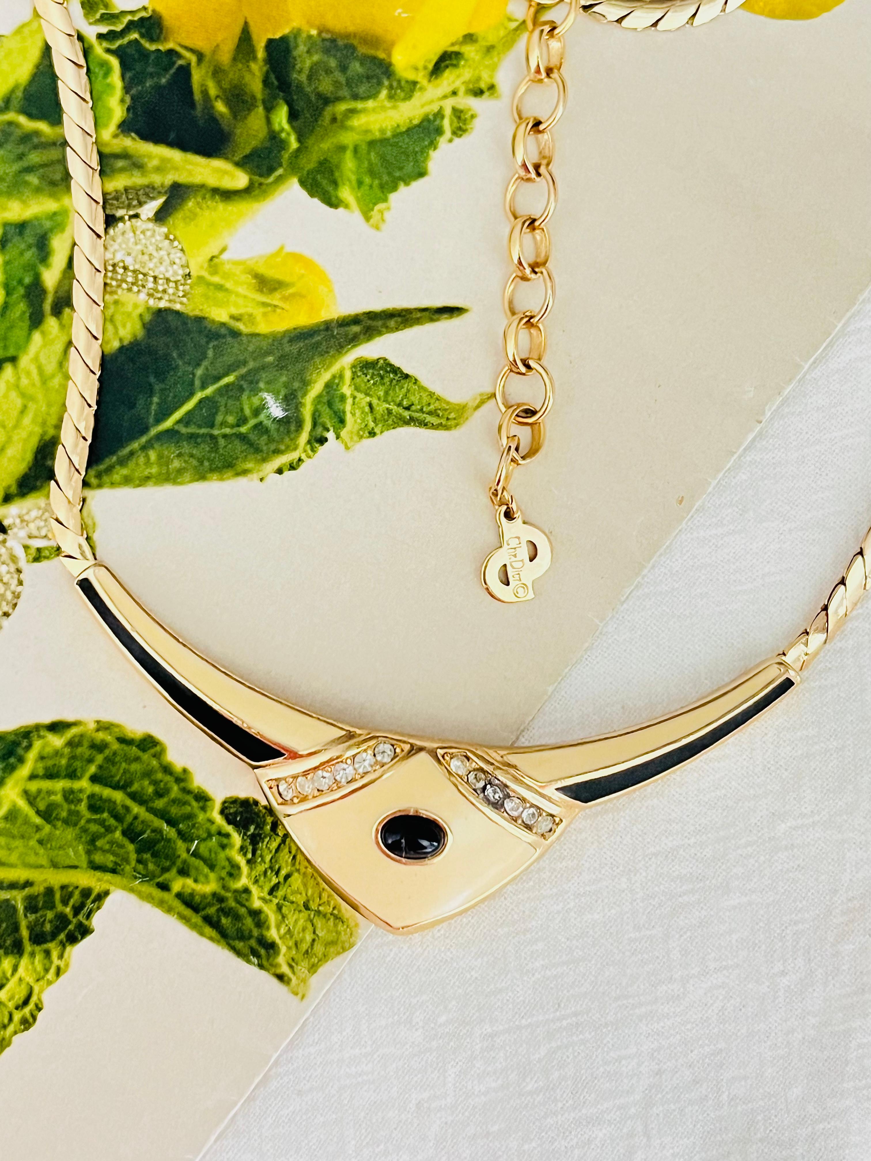 Christian Dior Vintage 1980 Große beige schwarze Kristall-Dreieck-Anhänger-Halskette im Zustand „Gut“ im Angebot in Wokingham, England
