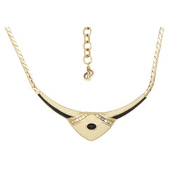 Christian Dior Vintage 1980 Large Beige Black Crystal Triangle Pendant Necklace