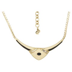 Christian Dior Vintage 1980 Large Beige Black Crystal Triangle Pendant Necklace