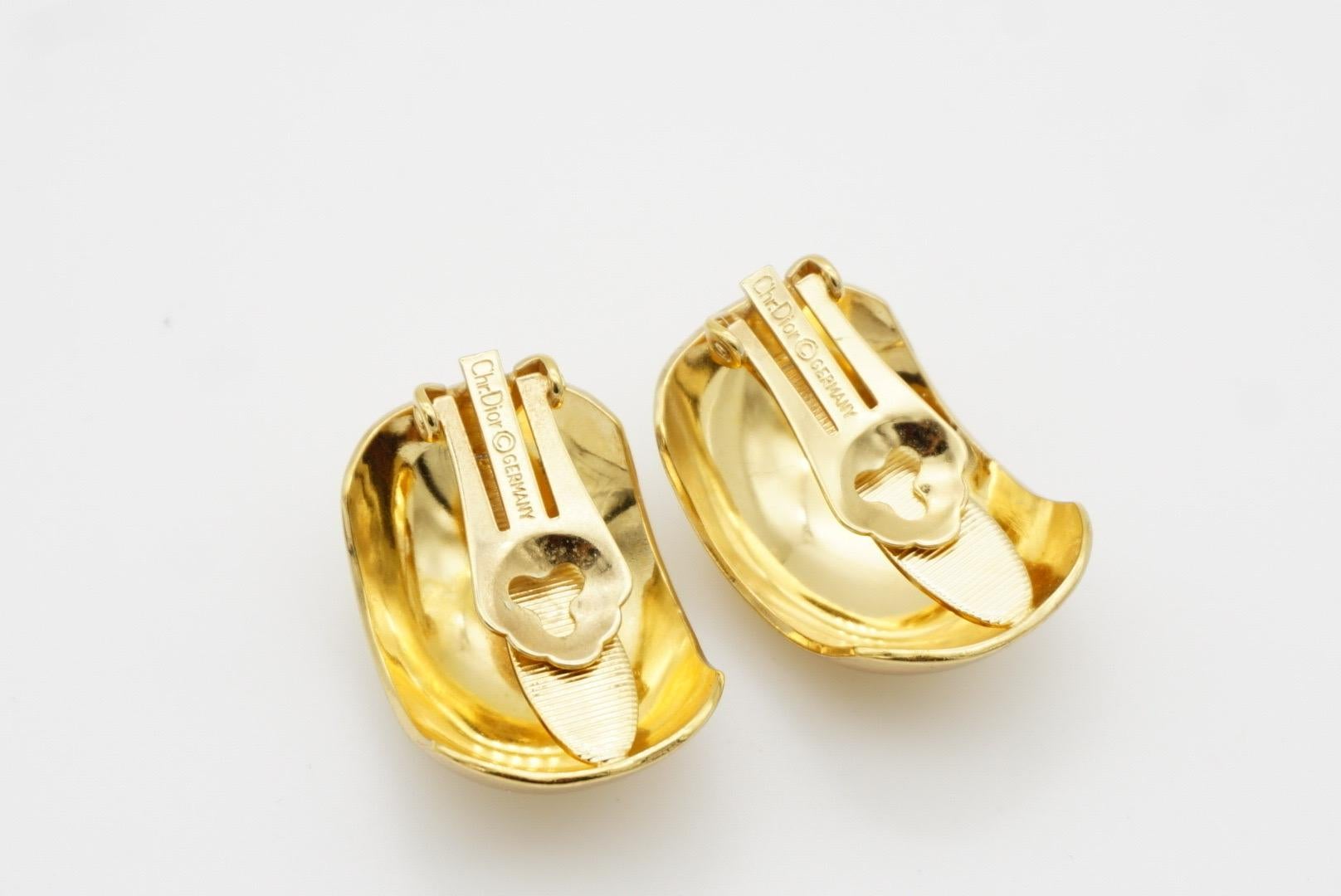 Christian Dior Vintage 1980 Large Glow Demi Dome Hoop Semi Circle Clip Earrings 9