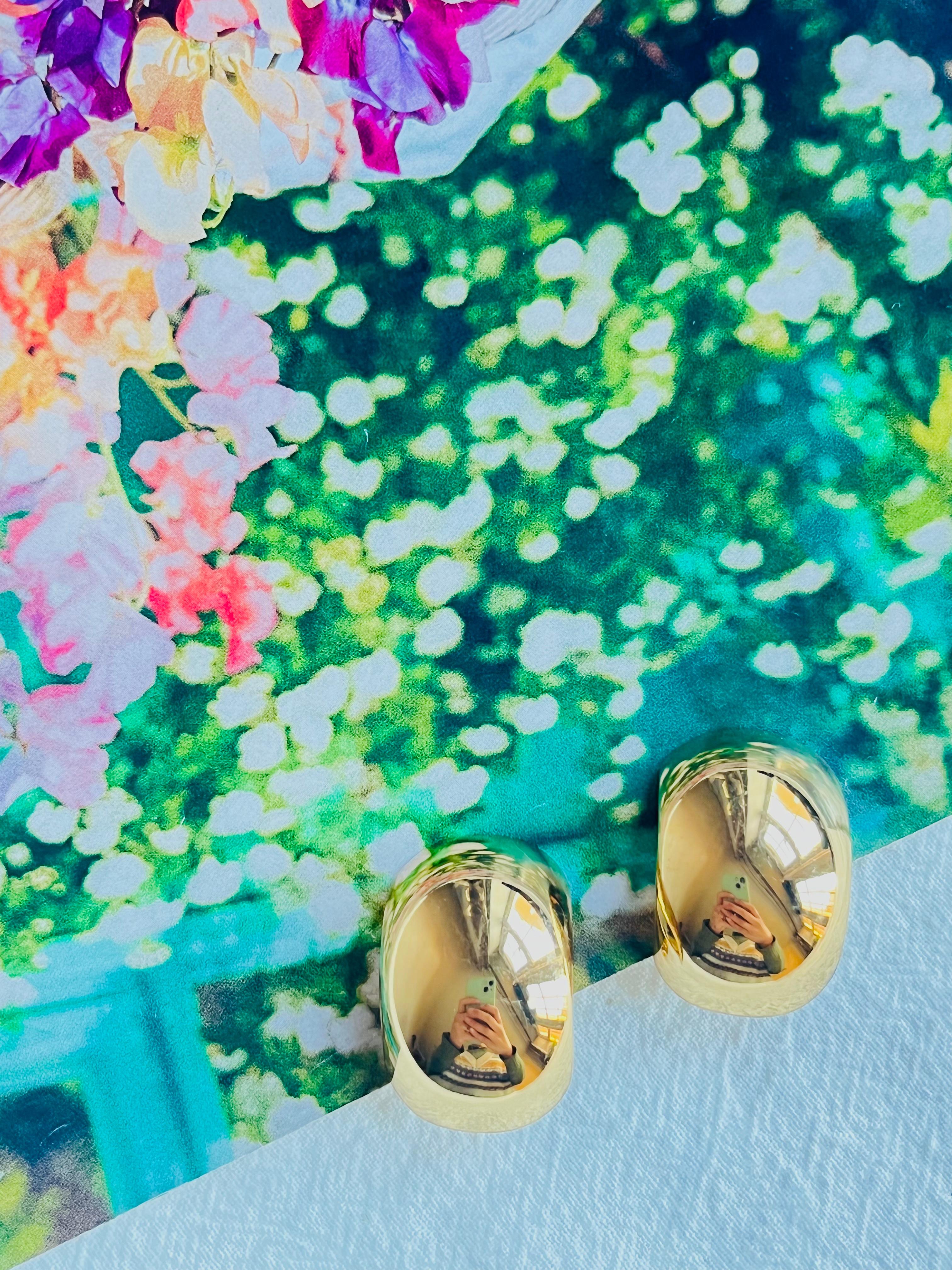 Art Nouveau Christian Dior Vintage 1980 Large Glow Demi Dome Hoop Semi Circle Clip Earrings For Sale
