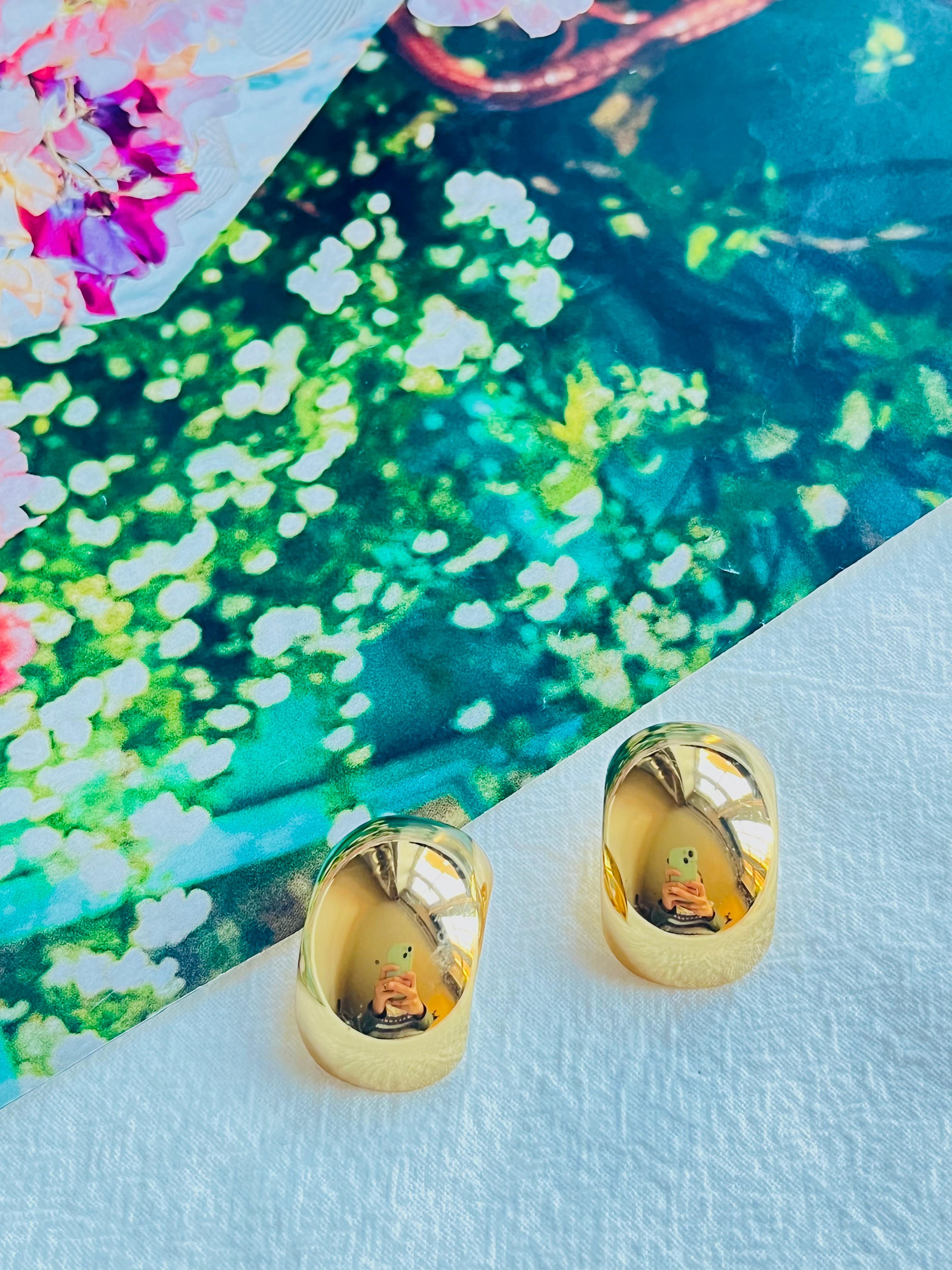 Christian Dior Vintage 1980 Large Glow Demi Dome Hoop Semi Circle Clip Earrings In Good Condition For Sale In Wokingham, England