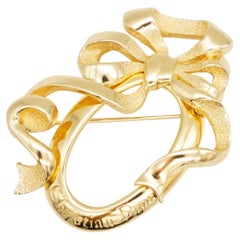 Christian Dior Vintage 1980 Large Logo Monogram Wavy Bow Ribbon insignia Brooch