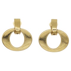 Christian Dior Vintage 1980 Large Oval Circle Glow Hoop Drop Modernist Earrings