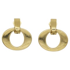 Christian Dior Vintage 1980 Large Oval Circle Glow Hoop Modernist Drop Earrings