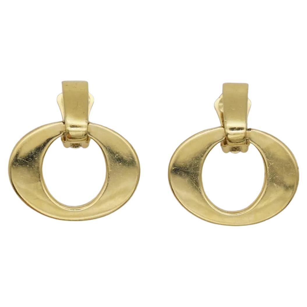 Christian Dior Vintage 1980 Pendientes de gota modernistas de aro ovalado grande con resplandor