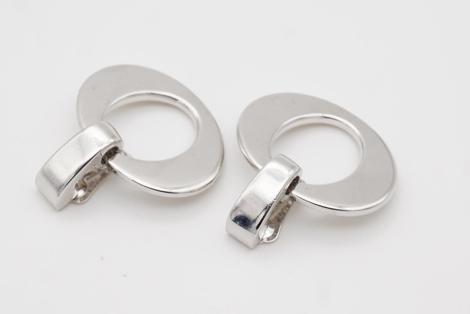 Christian Dior Vintage 1980 Large Oval Hoop Statement Silver Drop Clip Earrings 5