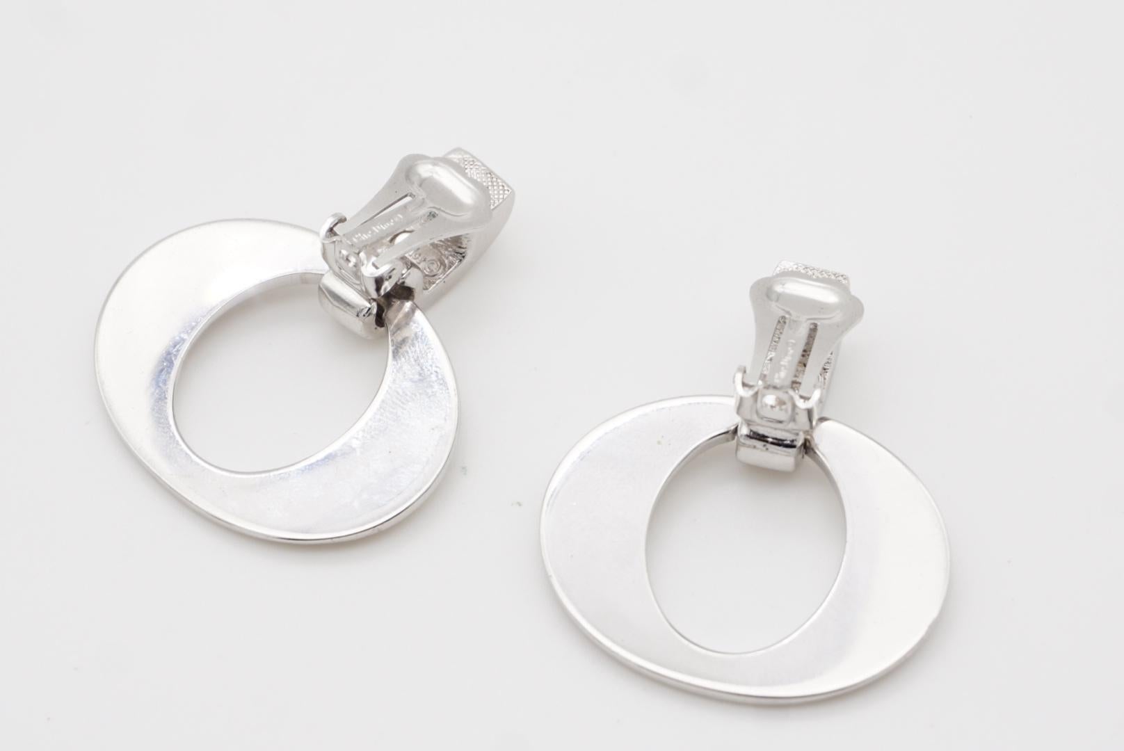 Christian Dior Vintage 1980 Large Oval Hoop Statement Silver Drop Clip Earrings 7