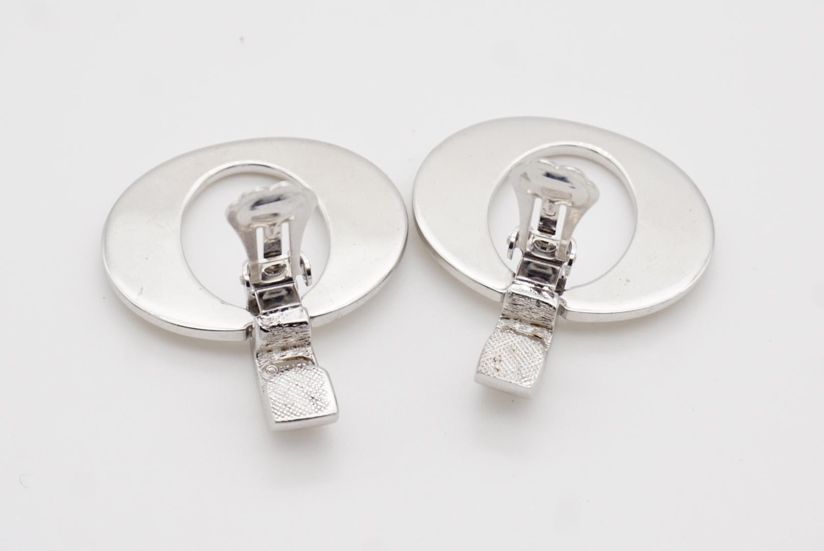Christian Dior Vintage 1980 Large Oval Hoop Statement Silver Drop Clip Earrings 8