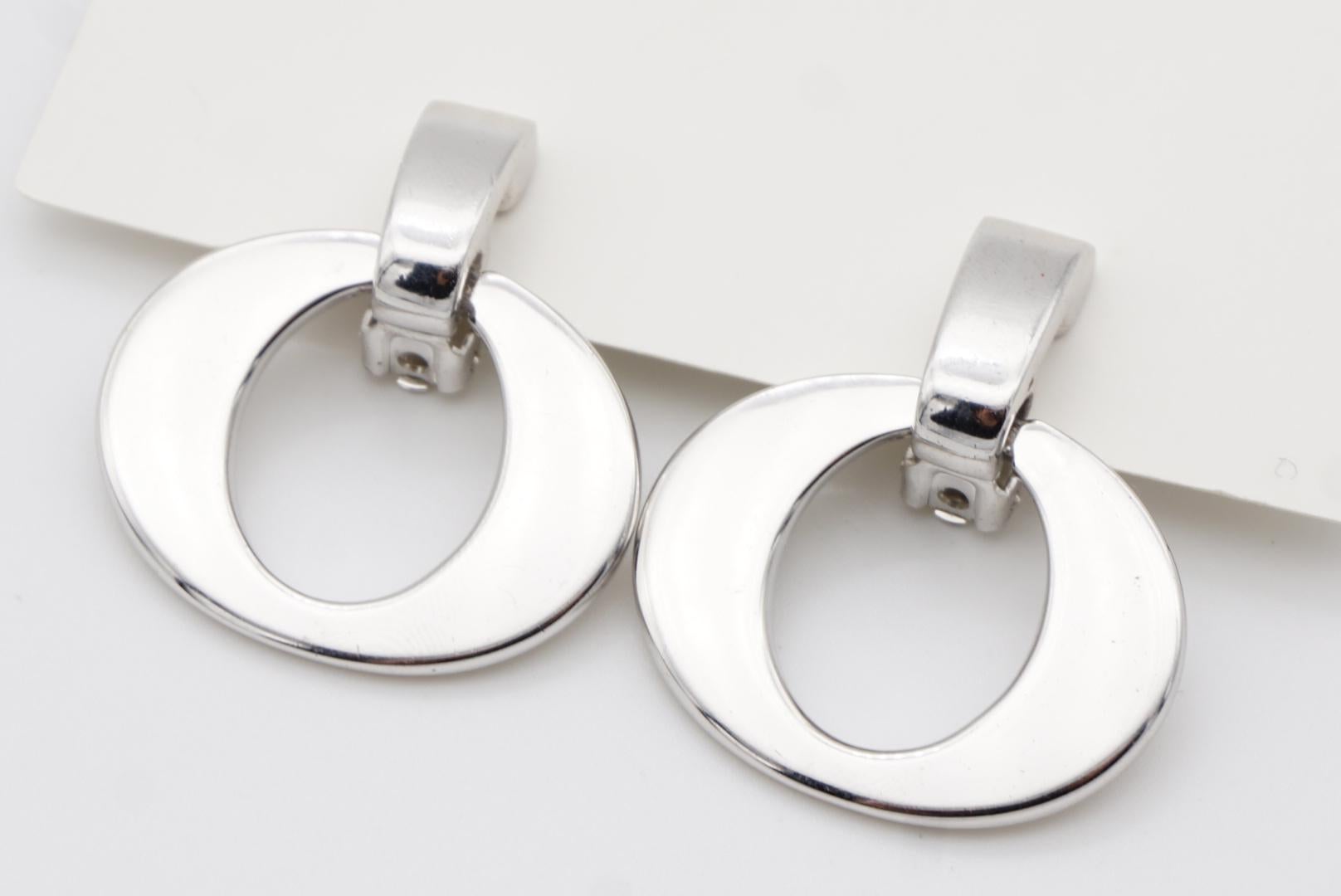 Christian Dior Vintage 1980 Large Oval Hoop Statement Silver Drop Clip Earrings 3