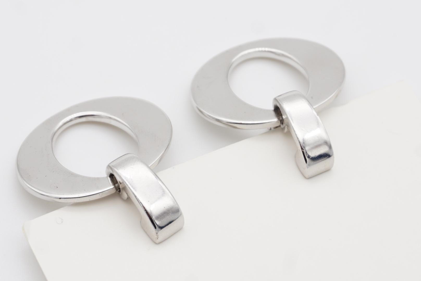 Christian Dior Vintage 1980 Large Oval Hoop Statement Silver Drop Clip Earrings 4