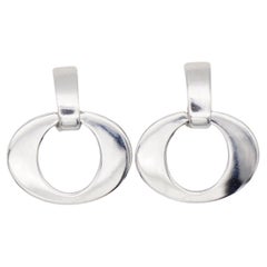 Christian Dior Vintage 1980 Large Oval Hoop Statement Silver Drop Clip Earrings