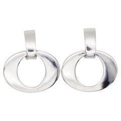 Christian Dior Vintage 1980 Large Oval Hoop Statement Silver Drop Clip Earrings