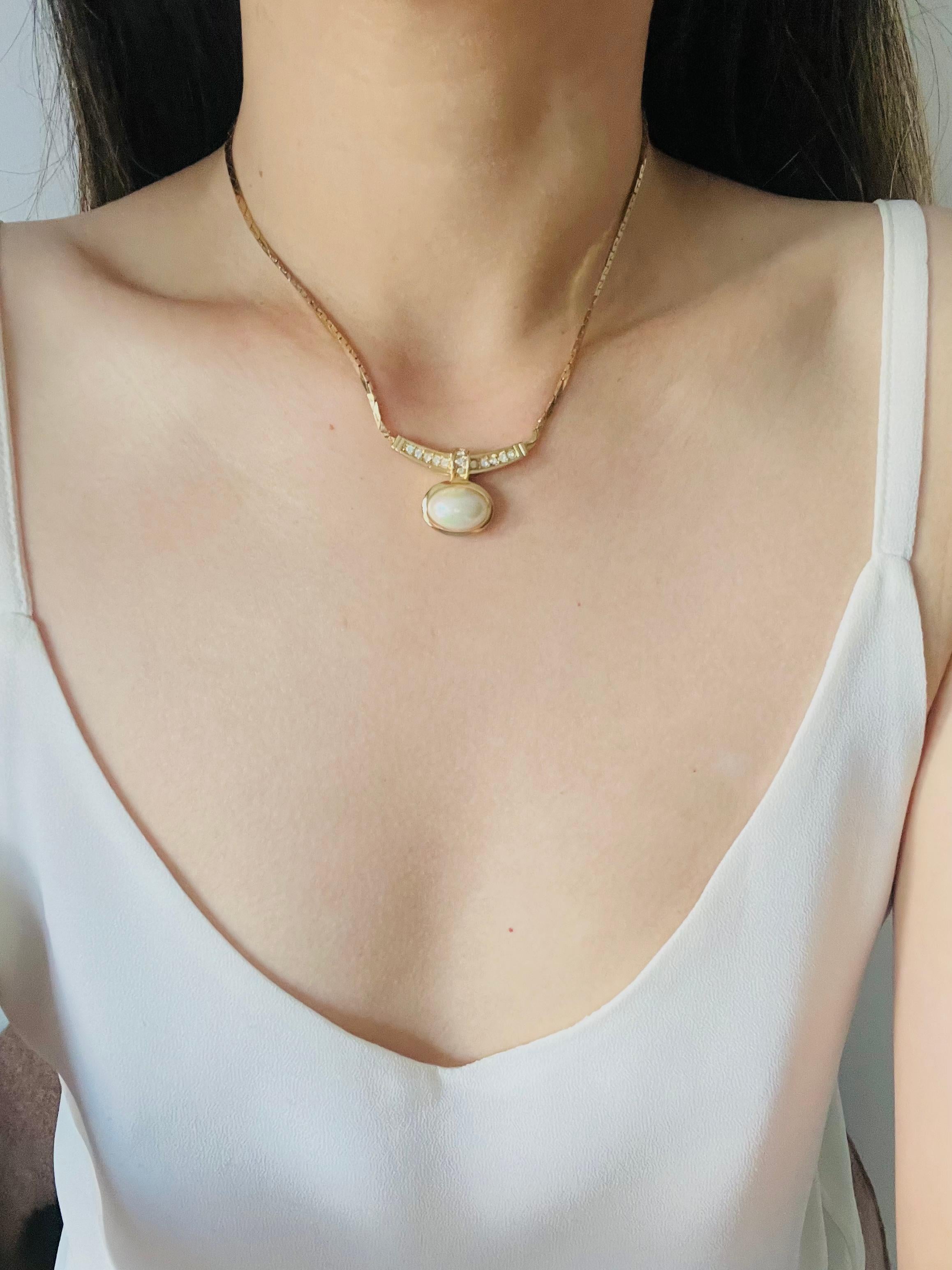 Christian Dior Vintage 1980 Large Oval White Pearl Curled Bar Crystals Necklace For Sale 5