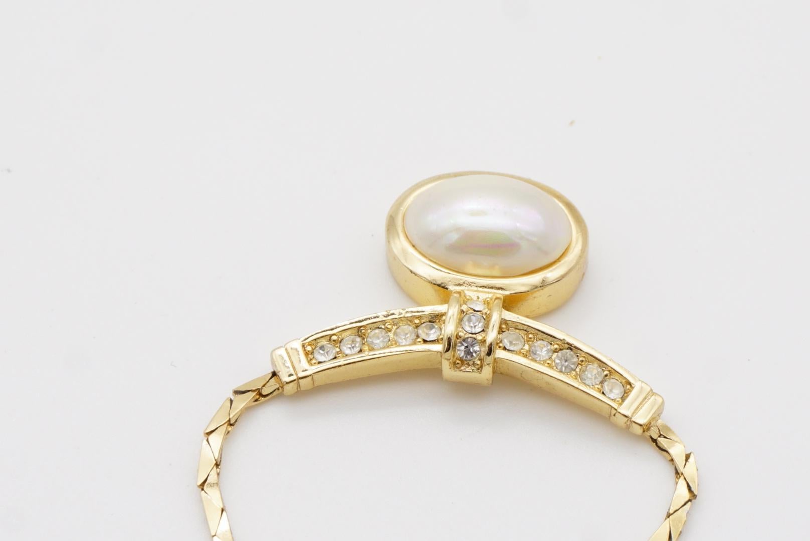 Christian Dior Vintage 1980 Large Oval White Pearl Curled Bar Crystals Necklace For Sale 9
