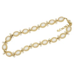 Christian Dior Vintage 1980 Large Oval White Pearls Sparkling Crystals Necklace