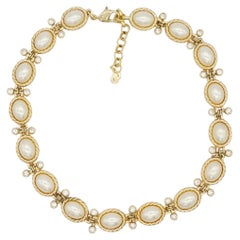 Christian Dior Vintage 1980 Large Oval White Pearls Sparkling Crystals Necklace