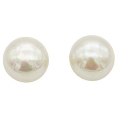Christian Dior Vintage 1980 Large Round Aurora White Pearl Silver Clip Earrings