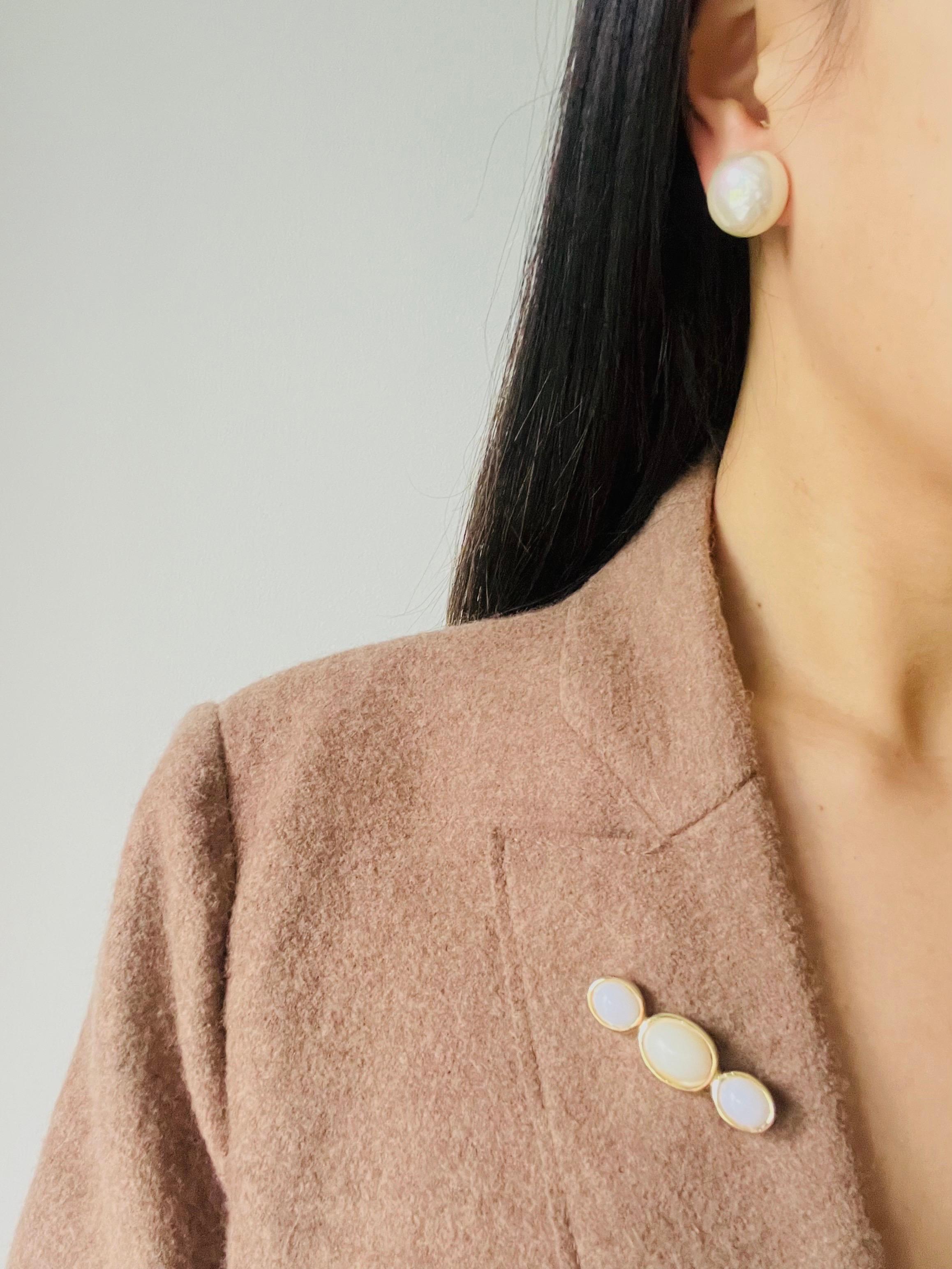 Christian Dior Vintage 1980 Large Round Aurora White Pearl Silver Clip Earrings 1