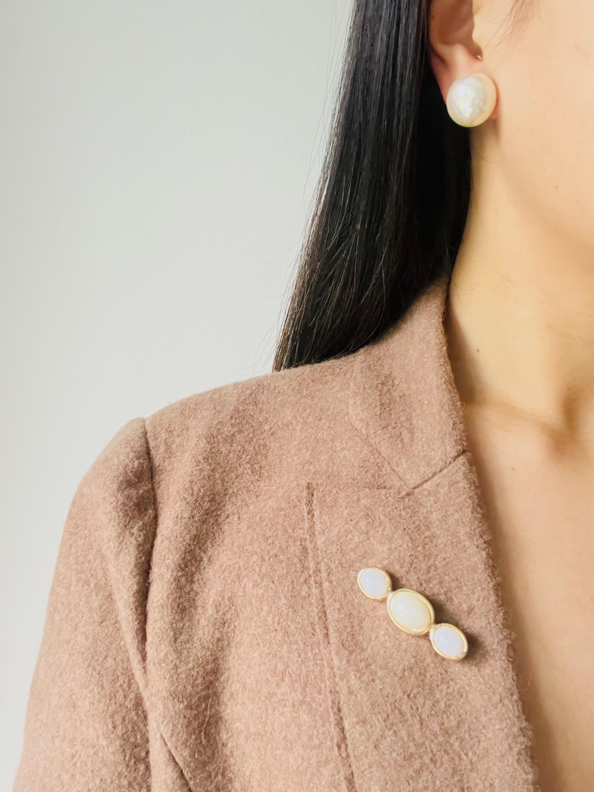 Christian Dior Vintage 1980 Large Round Aurora White Pearl Silver Clip Earrings 2