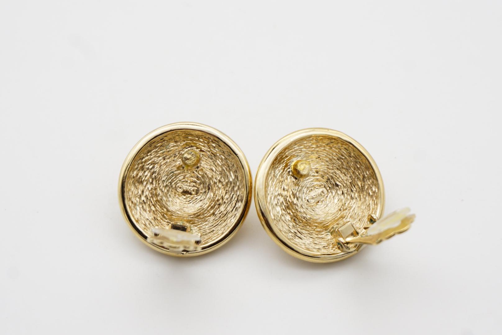 Christian Dior Vintage 1980 Large Round Relief Flower White Pearl Clip Earrings For Sale 8