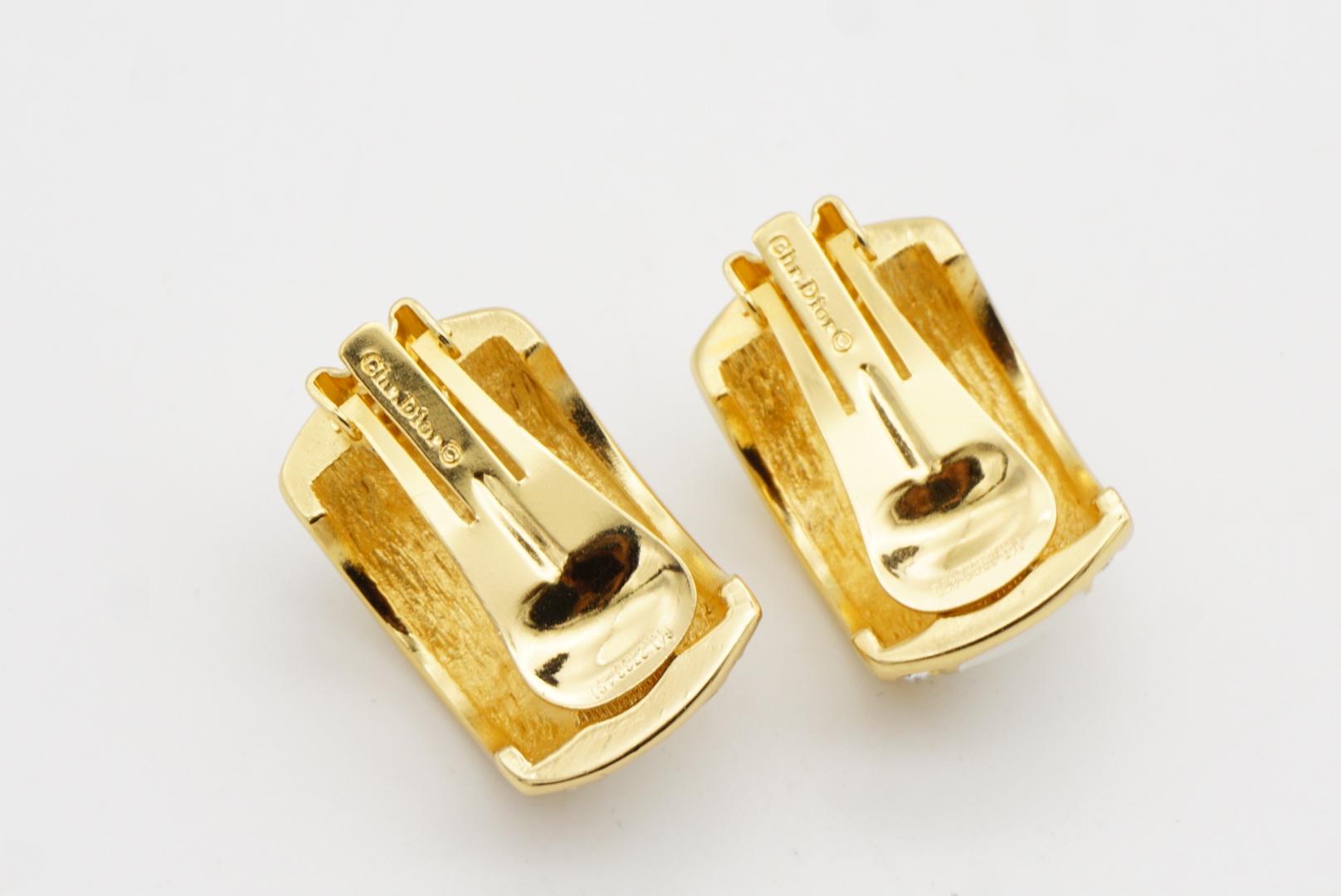 Christian Dior Vintage 1980 Große Weiße Double Crystals Dome Clip Ohrringe im Angebot 8
