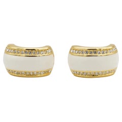 Christian Dior Vintage 1980 Large White Double Crystals Dome Hoop Clip Earrings