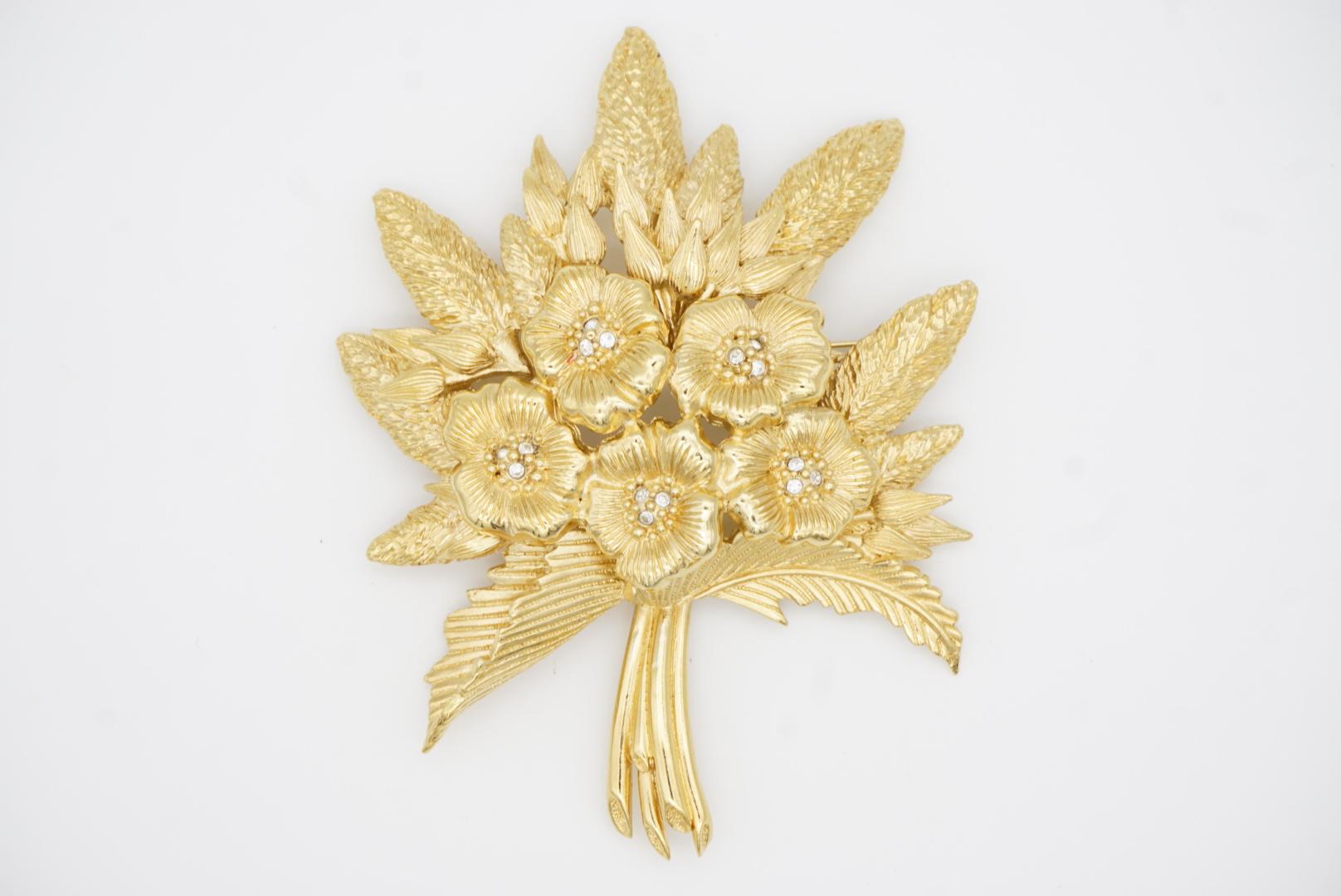 Christian Dior Vintage 1980 Spilla con bouquet di fiori e cristalli di fiori e foglie 5