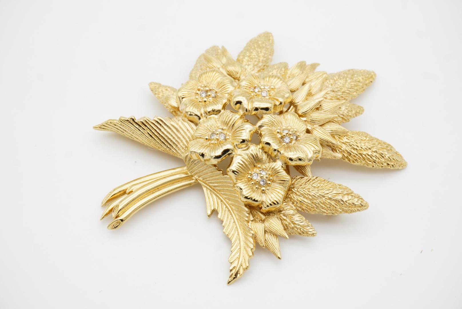 Christian Dior Vintage 1980 Broche Ramo Flor Hoja Cristales Masivos 6