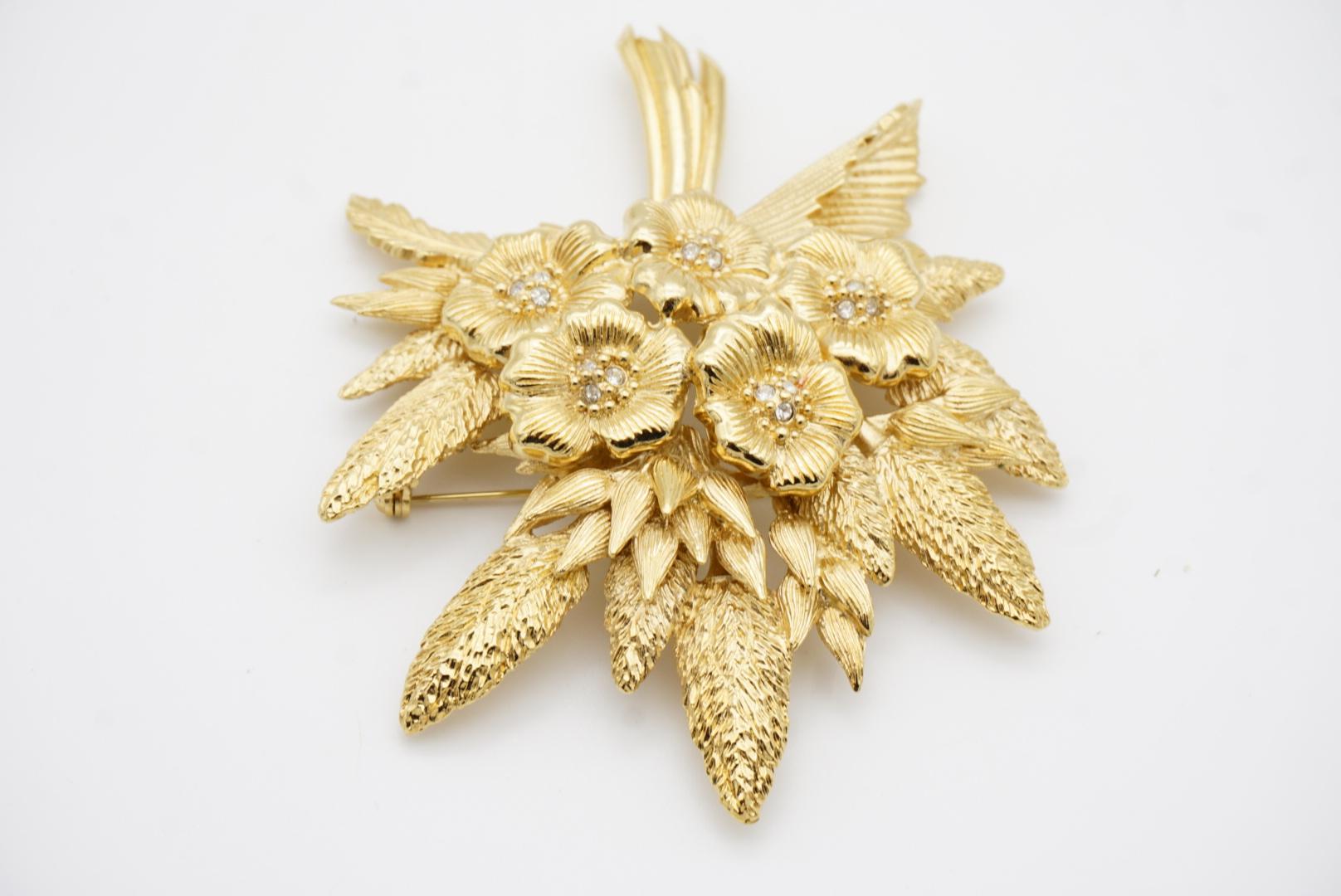 Christian Dior Vintage 1980 Broche Ramo Flor Hoja Cristales Masivos 7