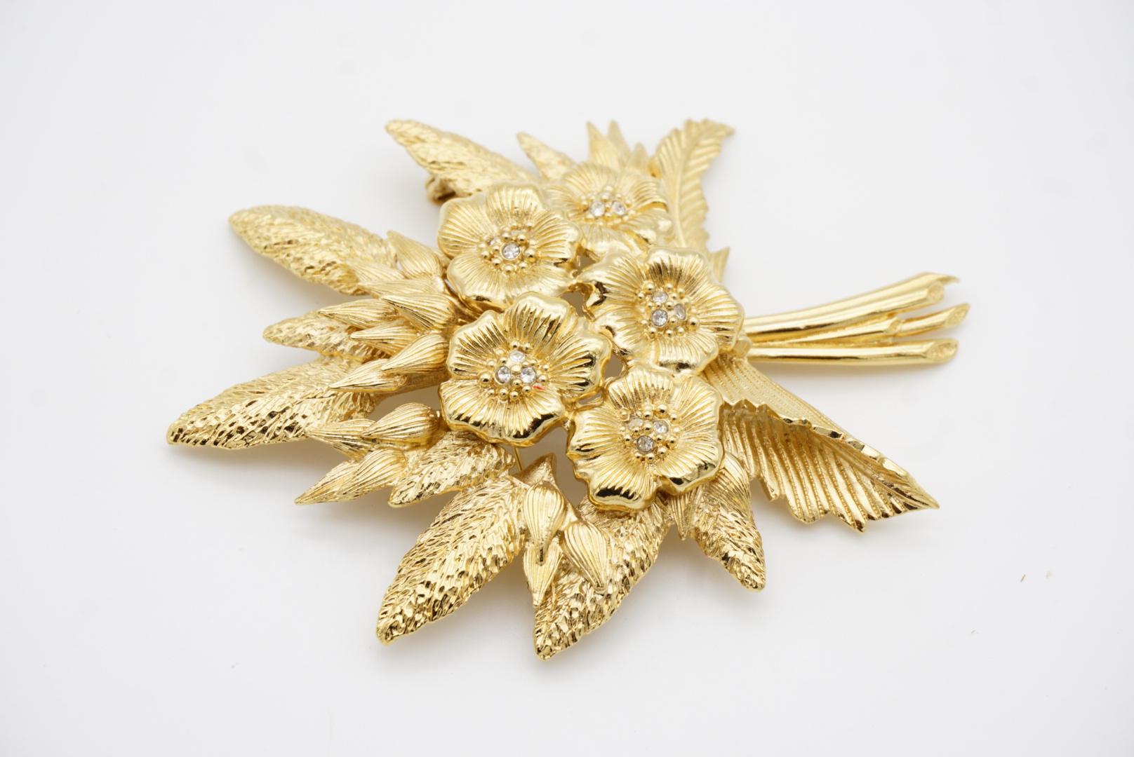 Christian Dior Vintage 1980 Broche Ramo Flor Hoja Cristales Masivos 8
