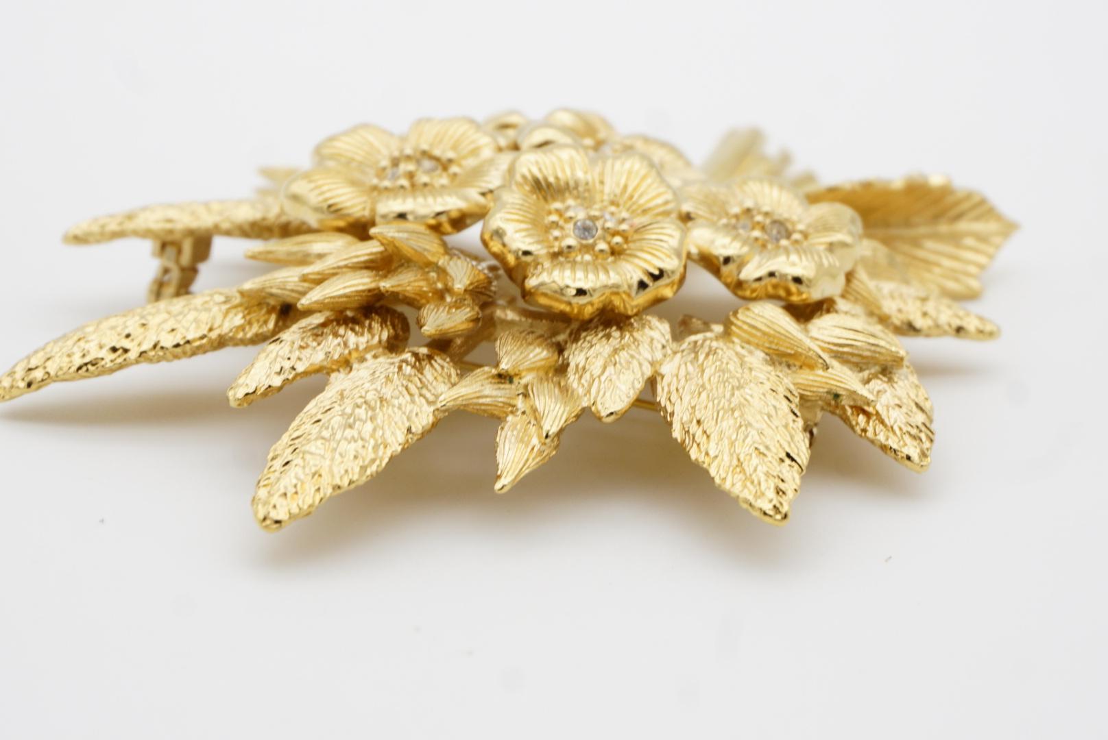 Christian Dior Vintage 1980 Broche Ramo Flor Hoja Cristales Masivos 9