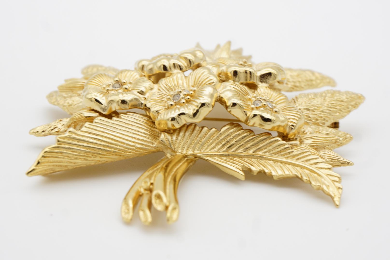 Christian Dior Vintage 1980 Broche Ramo Flor Hoja Cristales Masivos 10