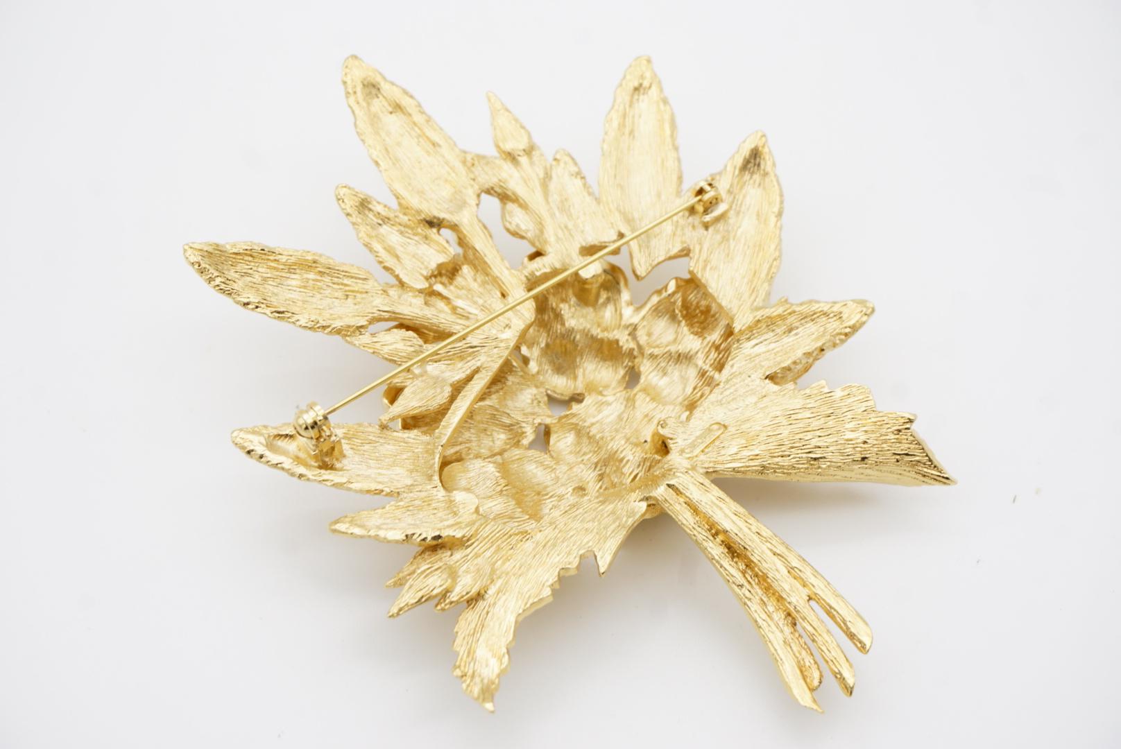 Christian Dior Vintage 1980 Broche Ramo Flor Hoja Cristales Masivos 12