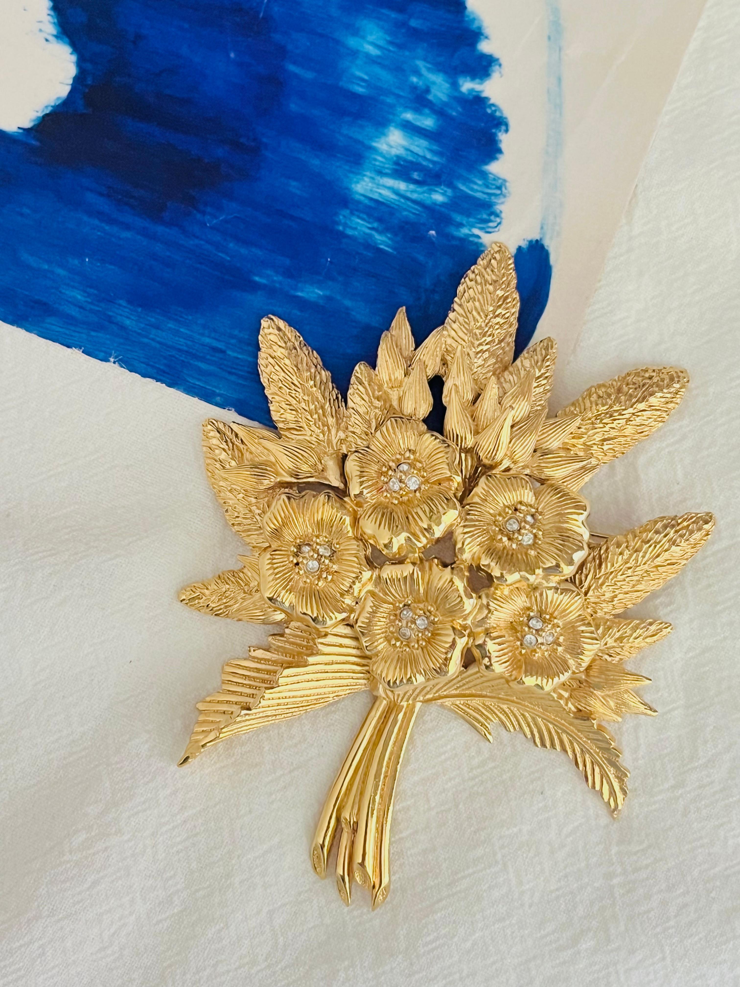 Christian Dior Vintage 1980 Broche Ramo Flor Hoja Cristales Masivos Art Decó