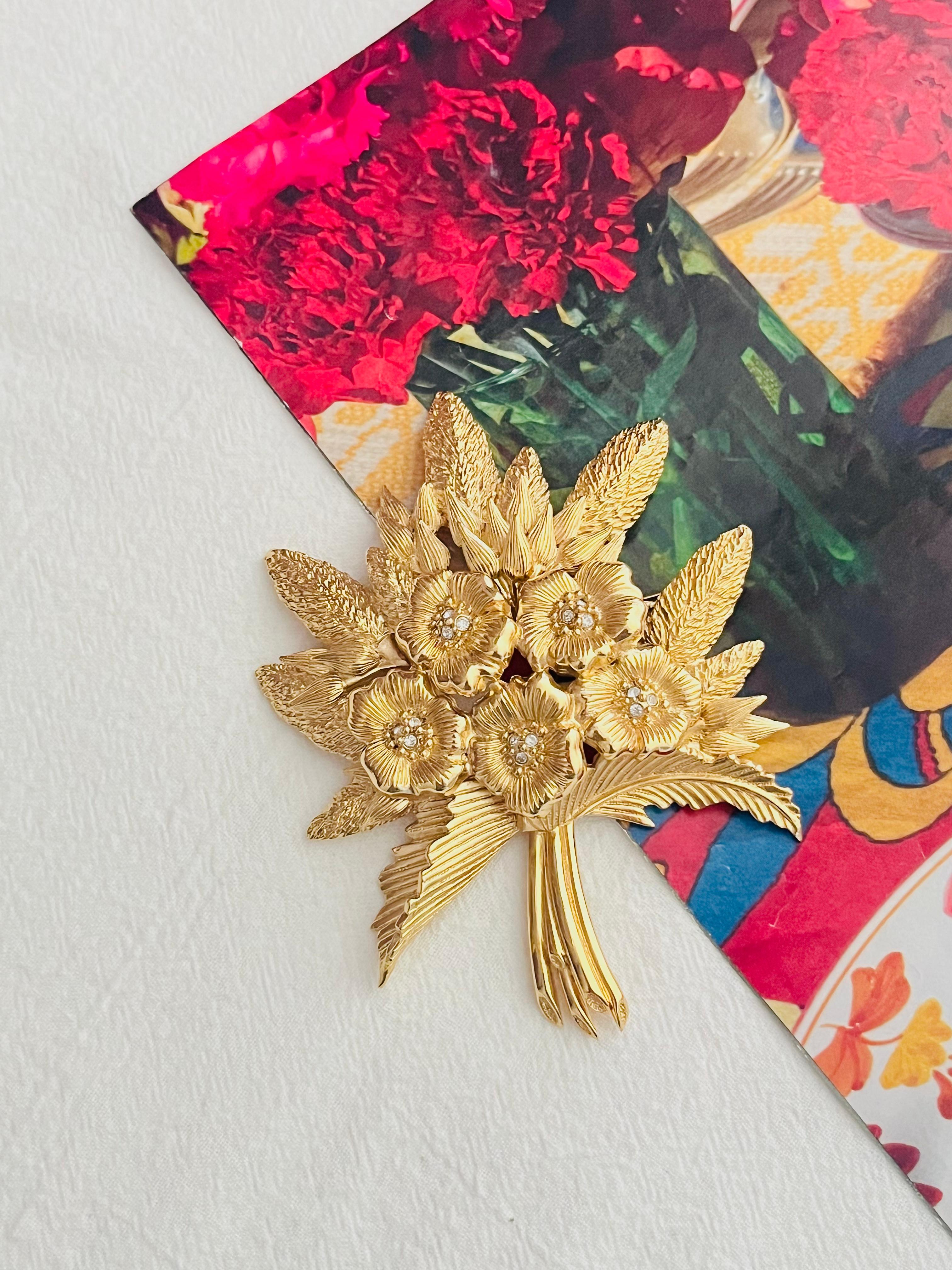 Christian Dior Vintage 1980 Broche Ramo Flor Hoja Cristales Masivos 1
