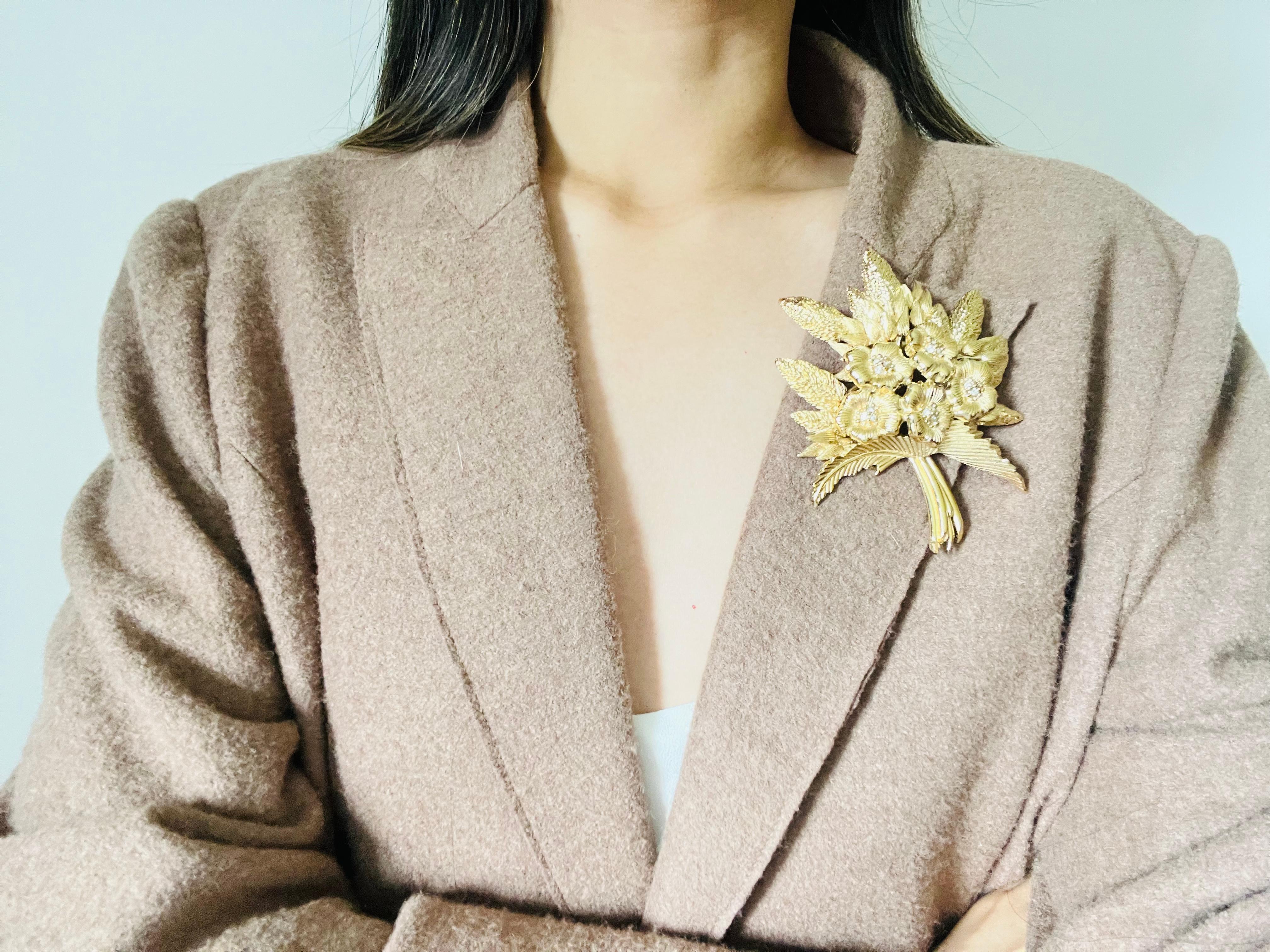 Christian Dior Vintage 1980 Broche Ramo Flor Hoja Cristales Masivos 3