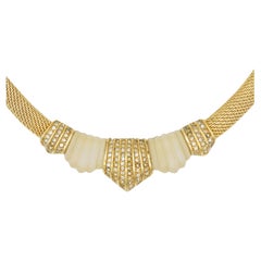 Christian Dior Vintage 1980 Matte White Shell Crystals Snake Omega Gold Necklace