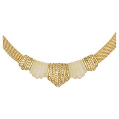 Christian Dior Vintage 1980 Matte White Shell Crystals Snake Omega Gold Necklace