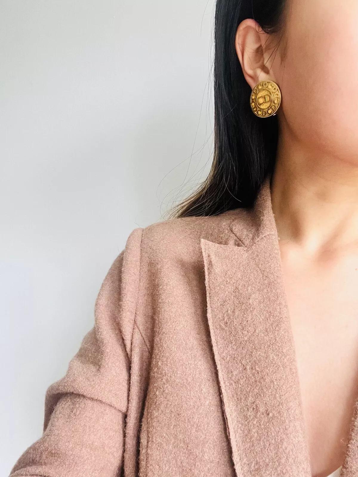 Christian Dior Vintage 1980 Monogram Classic Logo CD Round Circle Clip Earrings 1