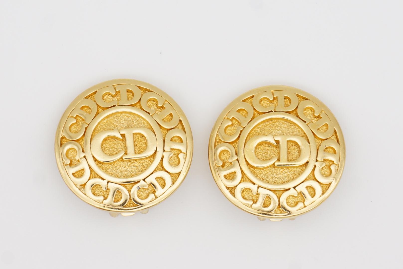 Christian Dior Vintage 1980 Monogram Classic Logo CD Round Circle Clip Earrings 2