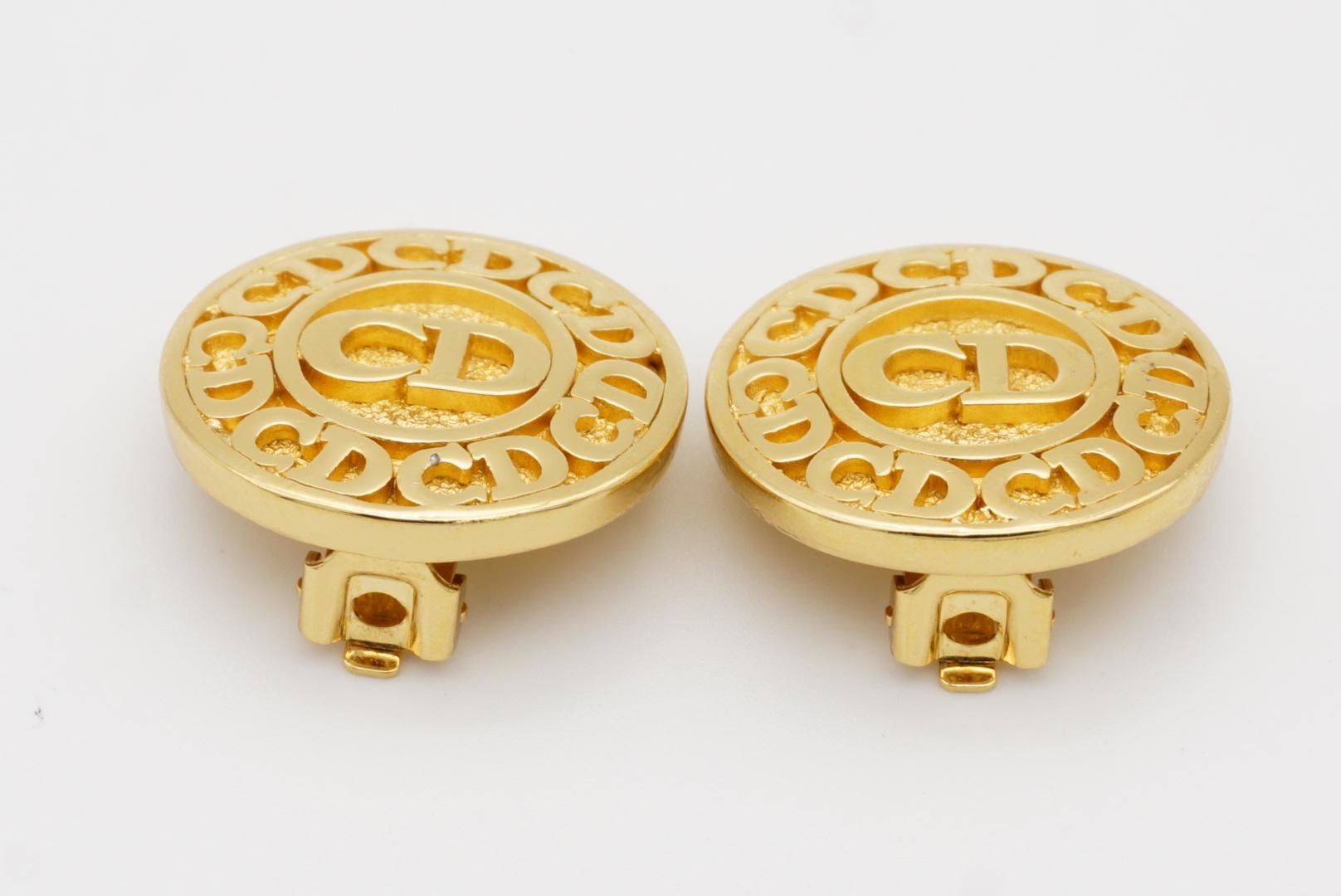 Christian Dior Vintage 1980 Monogram Classic Logo CD Round Circle Clip Earrings For Sale 3
