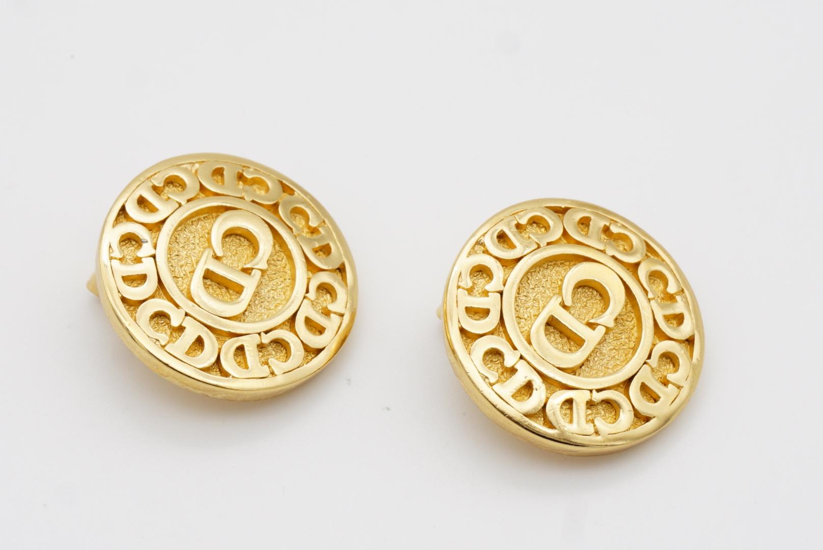 Christian Dior Vintage 1980 Monogram Classic Logo CD Round Circle Clip Earrings 4