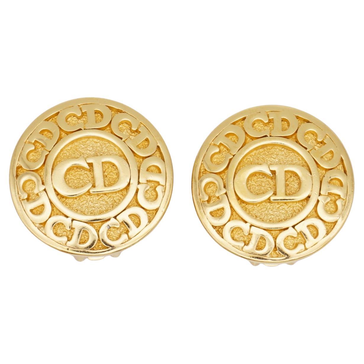 Christian Dior Vintage 1980 Monogramm Classic Logo CD Runde Kreis Clip-Ohrringe, Vintage