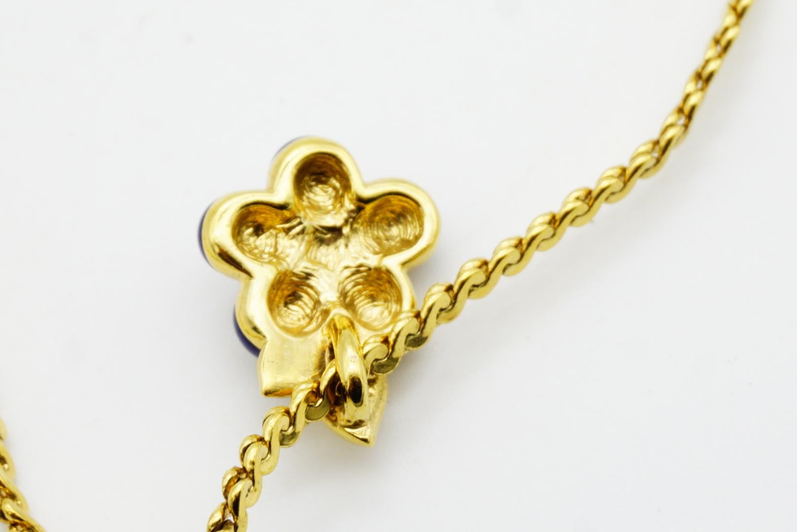 Christian Dior Vintage 1980 Navy Enamel Cute Flower Leaf Crystals Gold Necklace For Sale 6